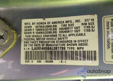 2010 Honda Cr-V Ex from USA, damaged, VIN 5J6RE4H58AL081789